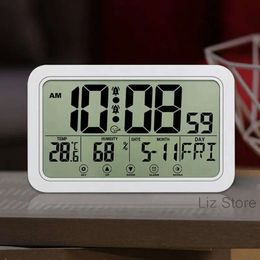 ミュート大型数字スクリーンアラームデスクトップ電子カレンダー壁時計lcdスマート温度湿度表示時計Th1266 s