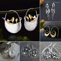 Dangle Earrings Vintage Gold Silver Colour Metal Personality Design Plant Flower Fashion Hook For Women Jewellery Gifts