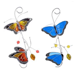 Decorative Figurines Butterfly Stained Glass Panels Window Pendant Hanging Ornament For Indoor Outdoor Patio Garden