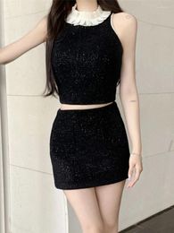 Work Dresses High Quality Sweet Chic Small Fragrant Tweed Crop Top Skirt Two Piece Set Female 2024 Summer For Women Korea Fashion