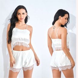 Hot Selling New Erotic Lingerie Sexy White Suspender Split Eyelash Lace Set
