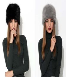 Stand Focus Women Faux Fur Pillbox Russian Cossack Beanie Hat Cap Ladies Fashion Stylish Winter Pom Pom Thick Warm Black Gray2108088