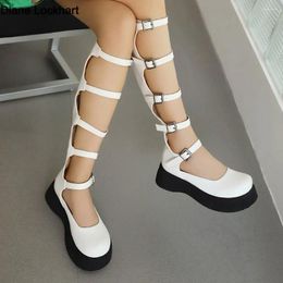 Boots Wedges Thick Platform Girl Mary Janes Women Buckle Hollow Motorcycle Punk Cool Sandals Designer Lolita Shoes