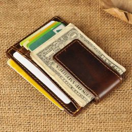 Wallets Top Quality New Cattle Men male Vintage Genuine leather Credit Card Cash Holder Magnet Clip Slim Mini Handy Wallet Purse 1015B