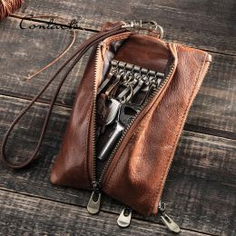 Wallets CONTACT'S Genuine Leather Key Ring Case Small Coin Purse Zipper Pocket Multifunction Car Key Chain Keys Organiser Housekeeper