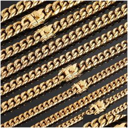 Chains 6Mm/8Mm/10Mm/12Mm Hip-Hop 18K Gold Plated Miami Cuban Link Chain Stainless Steel Necklace Gift For Men Women Jewelrychains Drop Dheu7