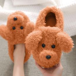Slippers Winter For Home Autumn Household Furry Cute Cartoon Animal Flip Flops Dog Warm Non Slip Lovely Plush Indoor Wear