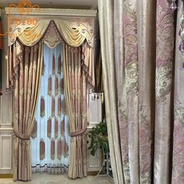 Curtain Pink Embroidered Window Screen Velvet Lace Curtains For Living Room Bedroom Floating Villa Balcony Finished Product