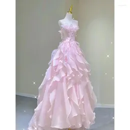 Party Dresses Harajpee Pink Princess Evening Dress Women 2024 Banquet Style Host Light Luxury Art Exam Regular Wear Chic Vestido