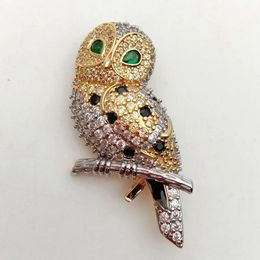 KKGEM Animal Jewelry 19x46mm Cubic Zirconia pave Gold color Owl Brooch Pin - Bird CZ Brooch for sweater clothing accessories 240411