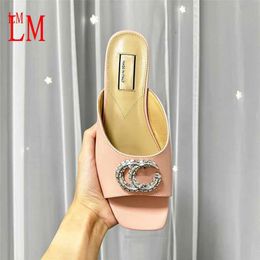 Designer Luxury Double G Patent Slide Pink Leather Sandal Women's crystal set sparkling hardware Slip On Sandal Flip Flop Flat Slide Slipper With Box