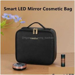 Cosmetic Organizer Storage Bags 2022 Smart Led Makeup Bag With Mirror Large Capacity Professional Waterproof Pu Leather Travel Case Dhdws