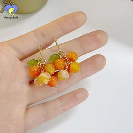 Dangle Earrings Cute Round Orange Tassel For Women Female Ear Pierced Fresh Summer Spring Niche Fashion Banquet Jewerly Gift