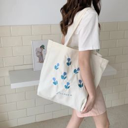 Bags Canvas Shoulder Bag For Women Tulip Printing Ladies Casual Handbag Tote Bag Large Capacity Cotton Reusable Shopping Beach Bag