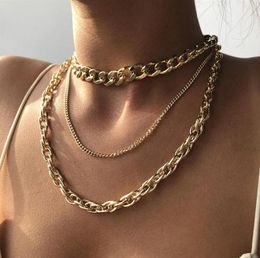 TN136 Gold Colour Multilayers Choker Necklaces For Women Hip Hop Thick Metal Chain Collar Female Punk Jewellery Accessories227m6635087