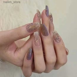 False Nails 24Pcs Wearable Fake Nail Tips with firework Designs for new year Ballet False Nails Removable Coffin Full Cover Press on Nails Y240419Z4O9