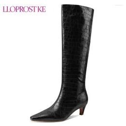 Boots Lloprost Ke Black Brown White Women Knee High Faux Leather Thick Heel Slip On Square Toe Woman's 2024