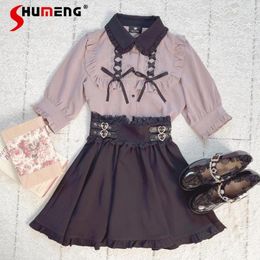 Skirts Japanese Style Cute Student Wear Woman Short Skirt 2024 Summer Sweet All-Match Ruched Slimming Mid Waist For Women