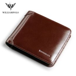 Wallets WILLIAMPOLO Genuine Leather Wallets Men Wallet Credit Business Card Holders Vintage Brown Leather Wallet Purses High Quality