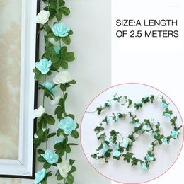 Decorative Flowers 250cm Pink Peony Rose Flower Rattan Artificial Ivy Wedding Party Wall Hanging Garland Home Garden Decoration Green Plants