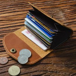 Wallets Genuine Leather Card Holder For Men Women Accordion Designer Short Vintage Business ID Credit Card Case Wallet Coin Purse Brown