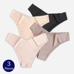 Women's Panties BZEL 3PCS/Set Silk Satin Seamless Underwear Skin-Friendly Lingerie Sexy Sport Comfortable Briefs V-Cut Panty