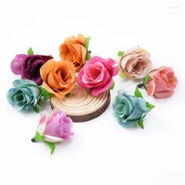 Decorative Flowers 100pcs Valentine Rose Head Needlework Fake For Scrapbooking Wedding Bridal Accessories Clearance Home Decor Diy Gifts