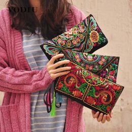 Clutches Women Ethnic National Retro Butterfly Flower Bags Handbag Coin Purse Embroidered Lady Clutch Tassel Small Flap Summer Bolsa Sale