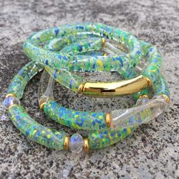 Charm Bracelets FishSheep 2024 Trendy Acrylic Beads Bamboo Bracelet For Women Boho Resin Speckled Elastic Bangles Jewelry Gifts