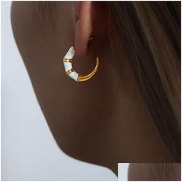 Hoop Huggie Earrings Stainless Steel For Women Green White Glazed Luxury Jewellery Girl Vintage Hook Accessories Gift Drop Delivery Dhtxi