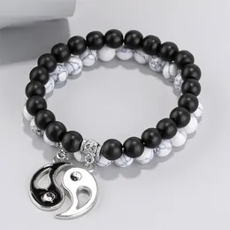 Charm Bracelets Ornament Yin And Yang The Eight Diagrams Tai Chi Couple Bracelet Simple Black White Beaded
