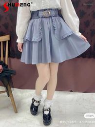 Skirts Japanese Lolita Style Sweet Light Blue Student Female Summer 2024 High-end Kawaii School Ruffles For Women