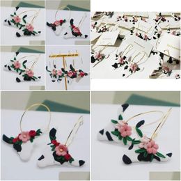 Dangle Chandelier Earrings Cow Print Pendant For Women Girls Simple Fashion Flowers Earring Hoop Jewellery Accessory Mama Gifts Drop Del Dhrxo