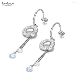 Dangle Earrings JeeMango Stainless Steel Circle Tassel Sparkling CZ Crystal For Women Boucle Oreille Femme JE21006