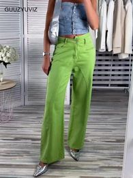 Women's Jeans GUUZYUVIZ High Waisted Irregular Button Straight For Women Loose Green Streetwear Female Denim Wide Legs Baggy