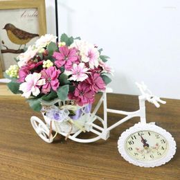Decorative Flowers Home Office Decor Artificial Clocks Bicycles Flower Basket Silk Set For Wedding Party Decoration Indoor Desktop Flores