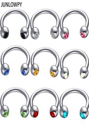 mix 614mm Silver Septum Gem Eyebrow Piercing 100pcslot with 10 color Body Piercing 16G Nose Hoop Tragus Ear Body Jewelry Men K412730500