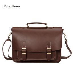Briefcases Business office Men Briefcase Designer Brand Leather Tote male Large capacity Laptop Shoulder bags women Vintage Travel Handbag