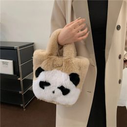 Bags Winter plush handheld bag Women's cute panda soft plush Bag Girls crossbody chain storage bag Square fluffy shopper armpit Bag