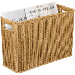 Storage Bottles 1pc Imitation Rattan Weave Basket Japanese Style Bin Large Capacity Hollow Handle Woven Desktop Finishing