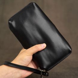 Wallets Genuine Leather Casual Men Clutch Bag Wallet Phone Mini Coin Purses Credit Card Holder Black Business Small Money Bags
