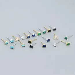 Stud Earrings 925 Sterling Silver Earring Fashion Multicolor Rectangular Leaf Zircon Small Stack Temperament Women Ear Je