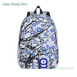 Bags Turkish Evil Eye Tree Canvas Backpacks for Women School College Students Bookbag Fits 15 Inch Laptop Mediterranean Amulet Bags