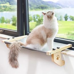 Window Hanging Cat Bed Portable Removable Balcony Hammock Wooden Assembly Indoor Bedside Pet Nest 240410