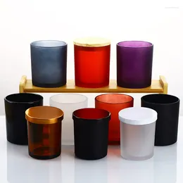 Candle Holders Glazed Glass Container Empty Cup With Lid Color Frosted Stand