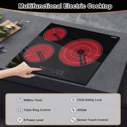 Ceramic Top Stove, Built-in Glass Stove Top Electric Hot Plate, Electric Stove Radiant Cooktop Electric Cooker T3-01