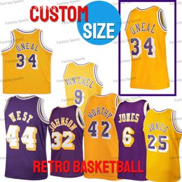 Retro Custom Oneal James Johnson Jersey Kurt Rambis Ed Jones Chamberlain West Van Exel Ed Purple Yellow Mens Kids Youth Basketball Jerseys s