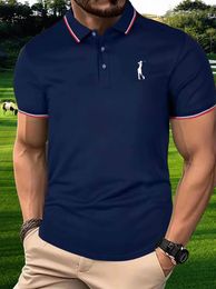 Mens Summer Cotton Golfing Print POLO Golf Shirt Regular Fit Casual Round Neck Short Sleeve 240419