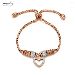 Charm Bracelets Lokaerlry Titanium Stainless Steel White Rhinestone Chain & Link For Women Love Heart Adjustable Size Bracelet LB20053