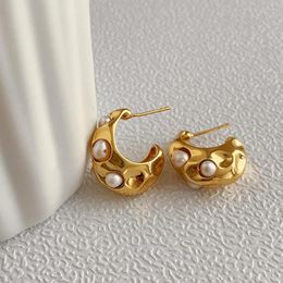 Dangle Earrings HangZhi 2024 Korean Imitation Pearl For Women Metal Geometric Irregular Ear Studs Fashion Jewellery Anniversary Gift